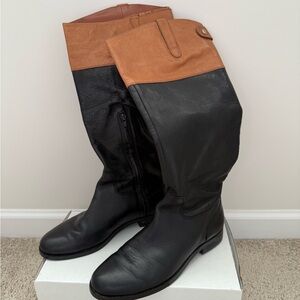 Ralph Lauren Black and Tan Over the Knee Boots